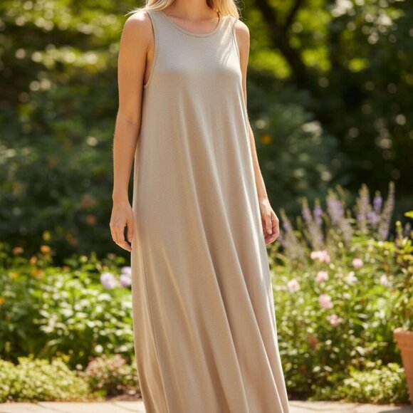 NakedCashmere Dresses & Skirts - NKD-T By Naked Cashmere Linen Maxi Dress Size Large Minimalist Tan